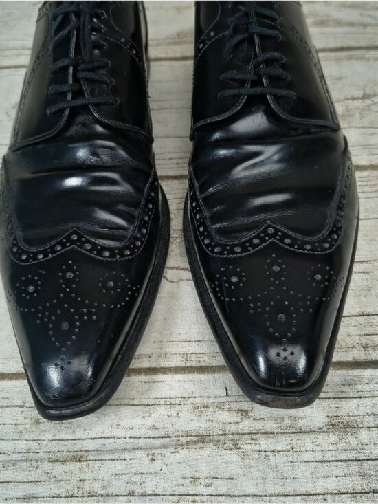Dolce Gabbana Luxury Black High Shine Wingtip Leather Oxfords Men Size 8.5 main image 8
